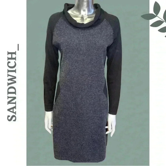 Sandwich Long Sleeve Knit Wool Blend Dress Color Block Detail Scoop Neck Medium - Picture 1 of 9